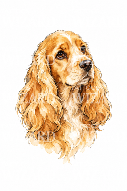 Τατουάζ κεφαλής Golden Cocker Spaniel σε ακουαρέλα