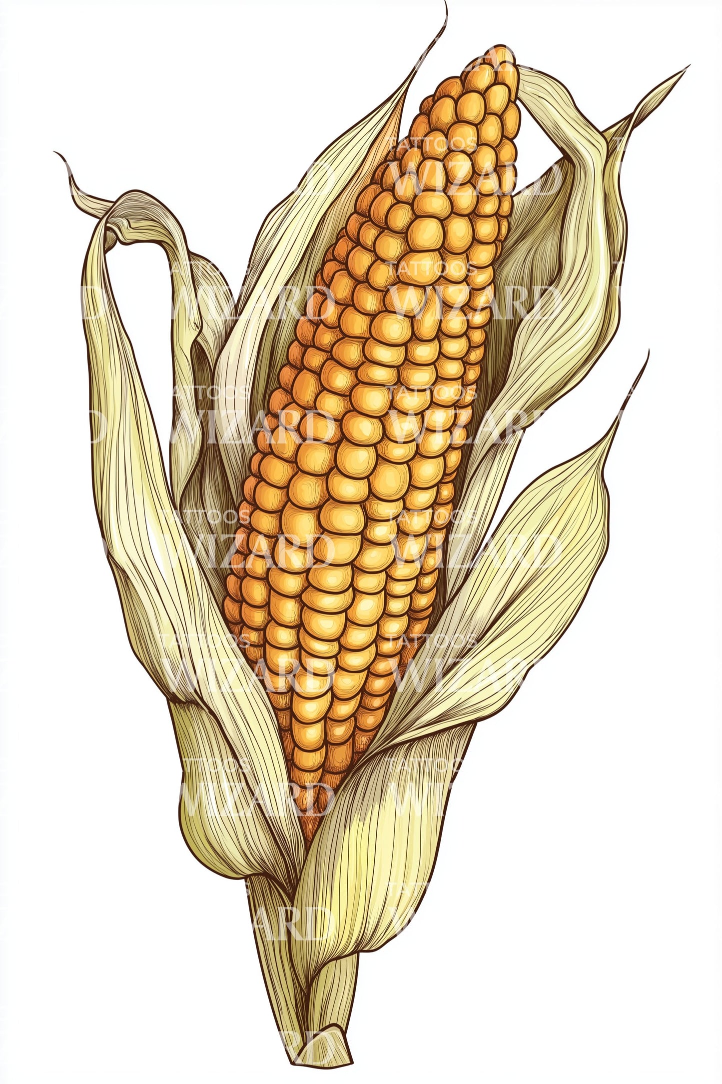 Golden Corn Cob Tattoo Illustration