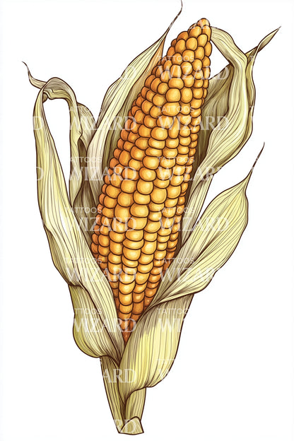 Golden Corn Cob Tattoo Illustration