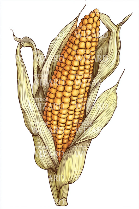 Golden Corn Cob Tattoo Illustration