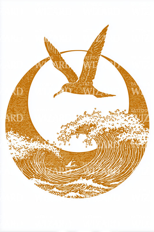 Golden Crescent Waves Tattoo Design