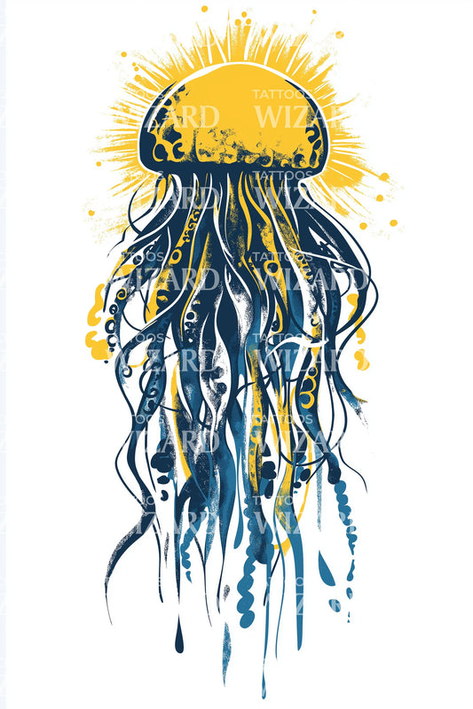 Design de Tatuagem de Água-viva com Coroa Dourada