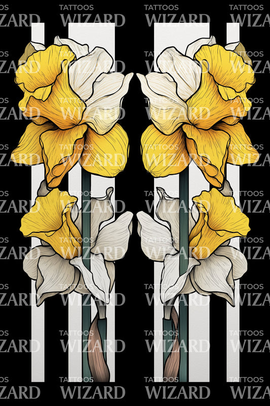 Golden Daffodil Columns Tattoo Design