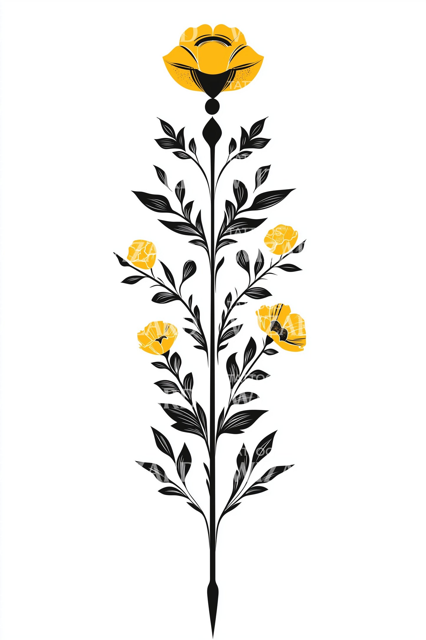 Design del tatuaggio con gambo di margherita dorata