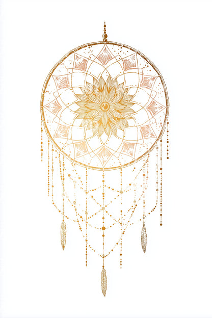 Golden Feather Dreamcatcher Tattoo Design