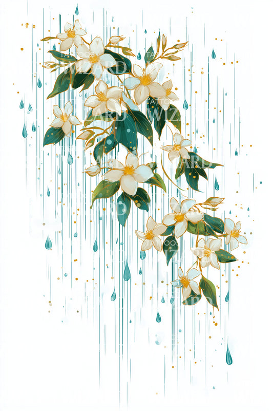 Golden Floral Splash Tattoo Illustration