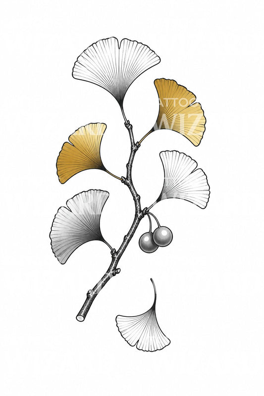Illustration de tatouage d’une branche de ginkgo dorée