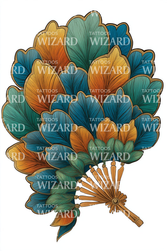 Golden Ginkgo Fan Tattoo Design