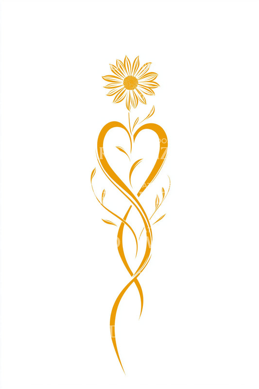 Gyllene Hjärtas Blomma Tatuering Design