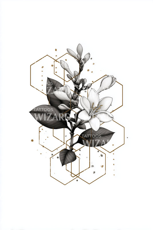 Golden Hex Branch Tattoo Idea