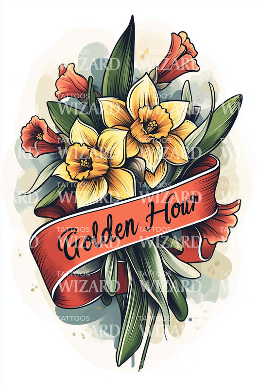 Golden Hour Narzissen Tattoo Design