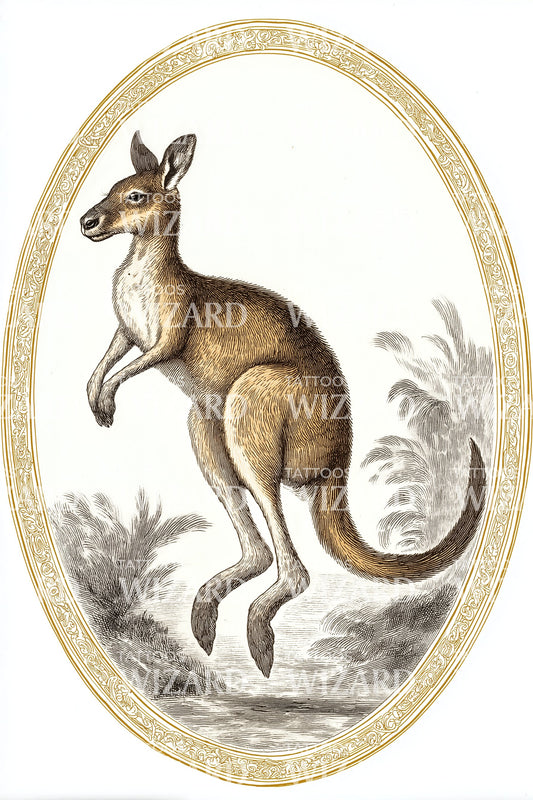 Golden Kangaroo Cameo Tattoo Illustration