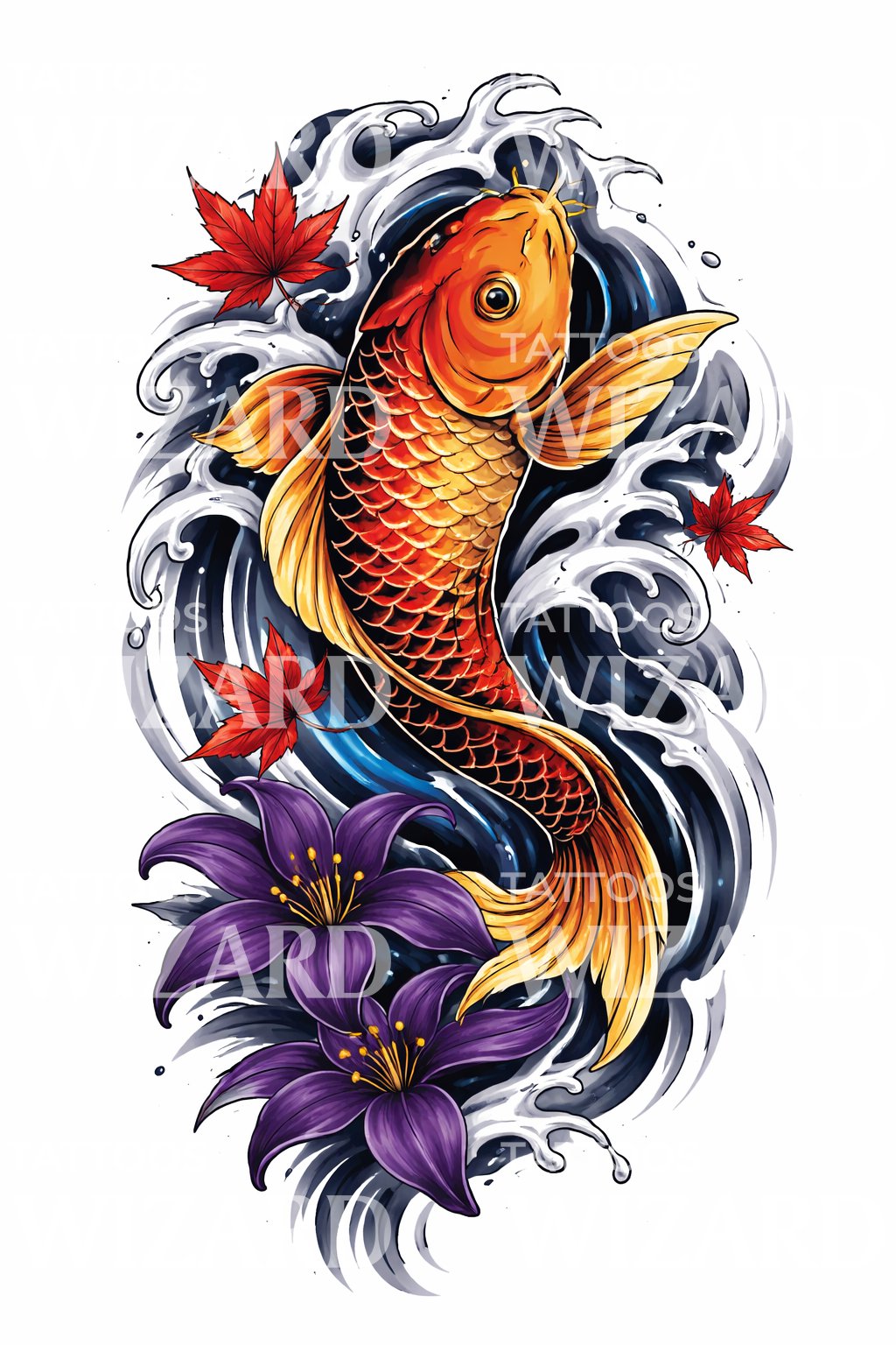 Golden Koi Lily Tattoo Design