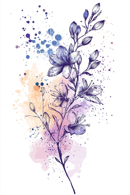 Golden Lavender Branch Tattoo Illustration