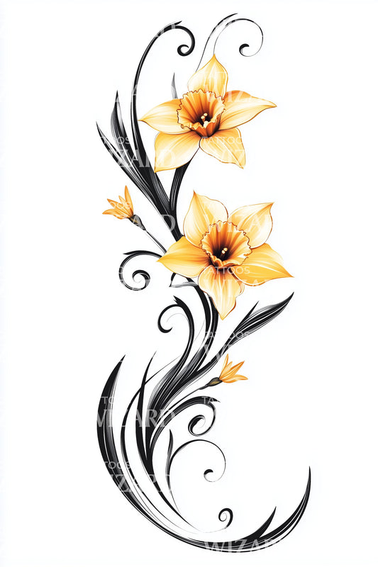 Golden Lily Vine Tattoo Illustration