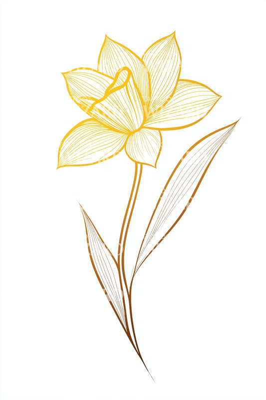 Золотая линия дизайн татуировки нарцисс