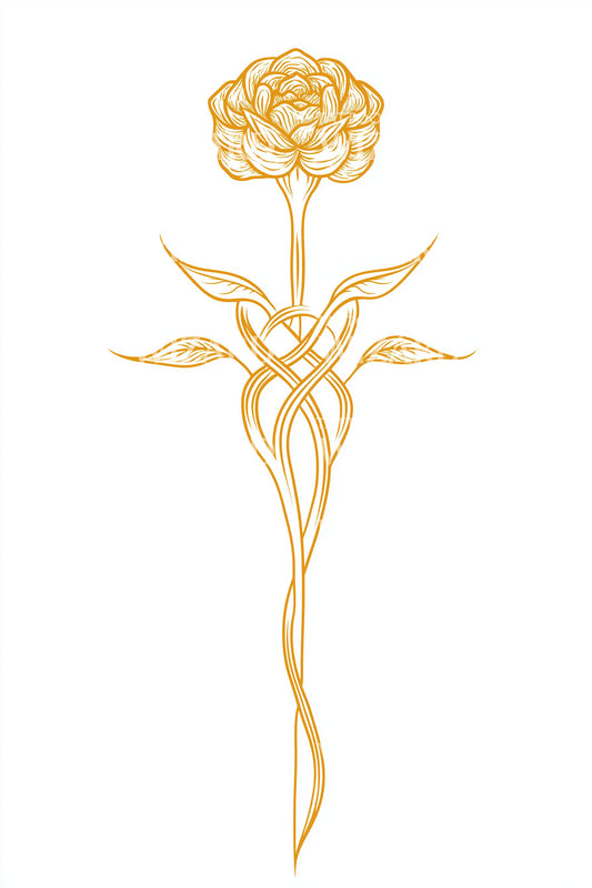 Ilustração de Tatuagem de Rosa Linha Dourada