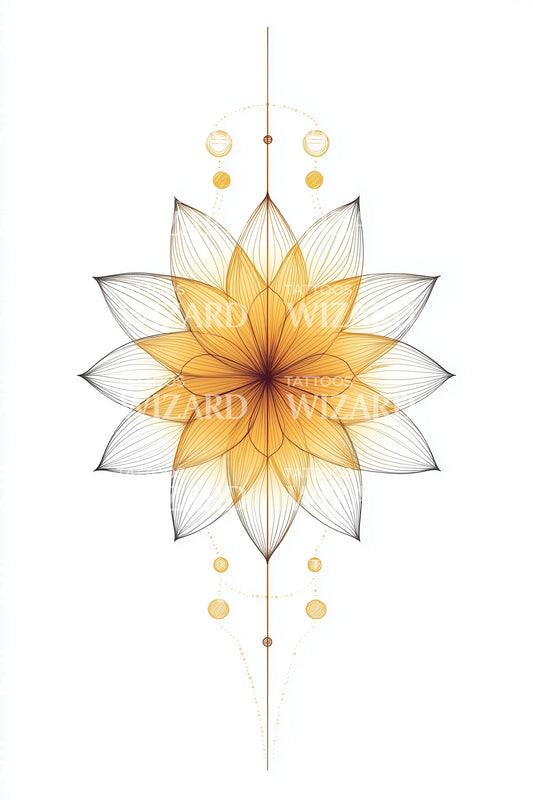 Desenho de Tatuagem Radiante Lótus Dourada