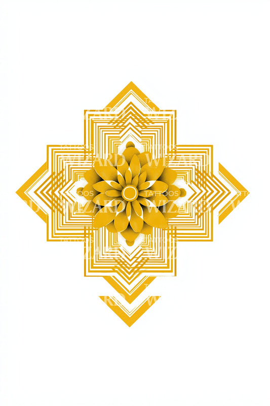Desenho de Tatuagem Flor de Mandala Dourada