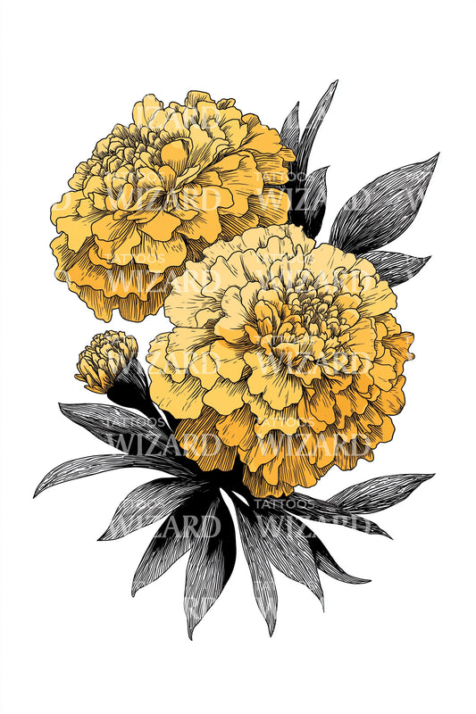 Golden Marigold Duo Tattoo Design