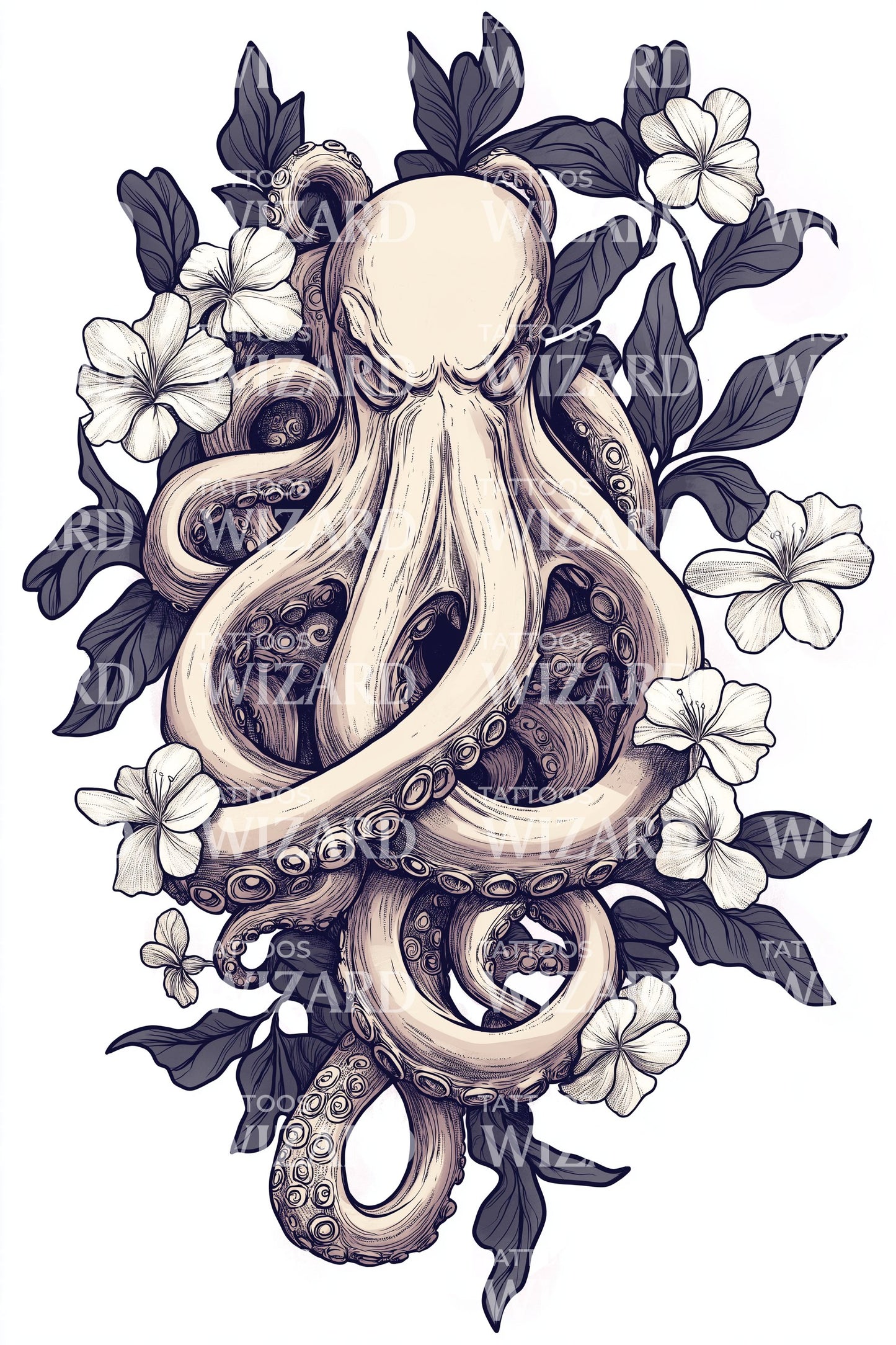 Golden Nautical Octopus Tattoo Design