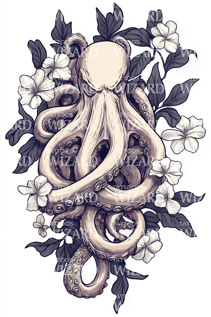 Golden Nautical Octopus Tattoo Design
