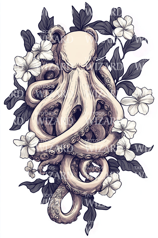 Golden Nautical Octopus Tattoo Design