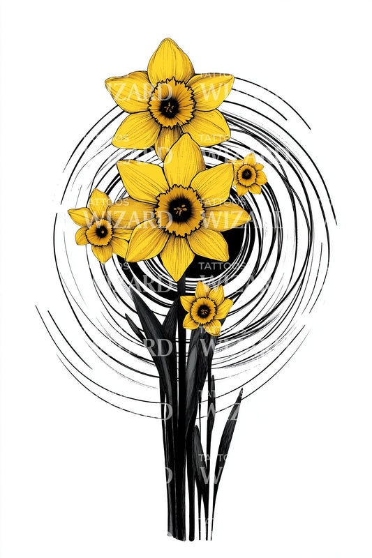 Golden Orbit Daffodil Tattoo Design