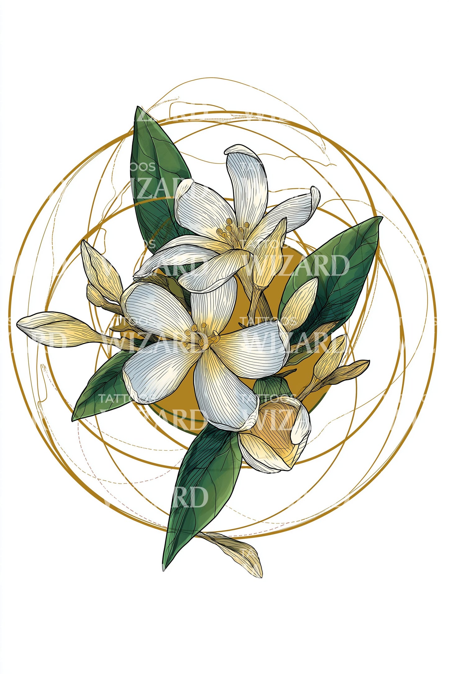 Golden Orbit Plumeria Tattoo Design