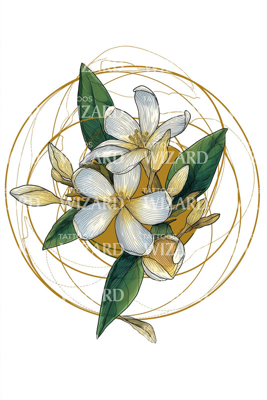 Golden Orbit Plumeria Tattoo Design