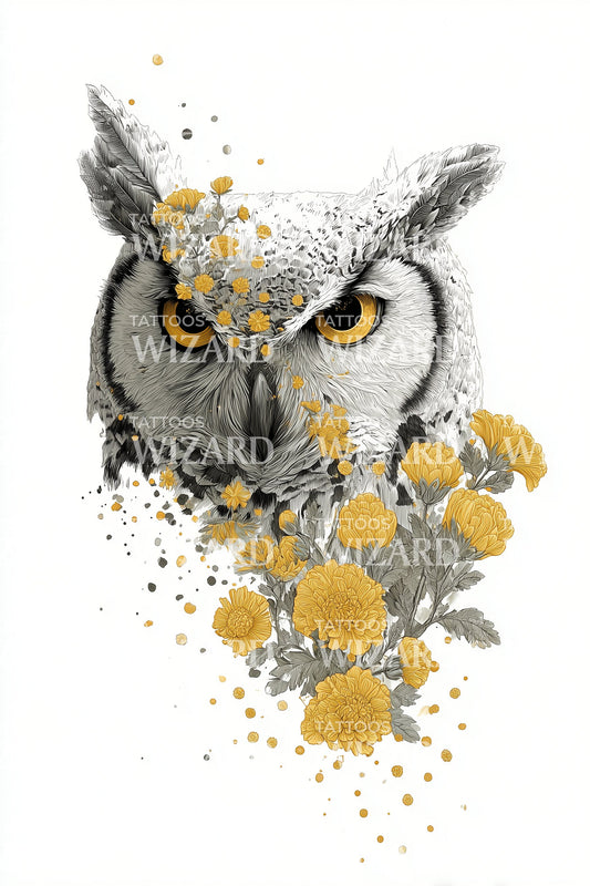 Golden Owl Charm Tattoo Design