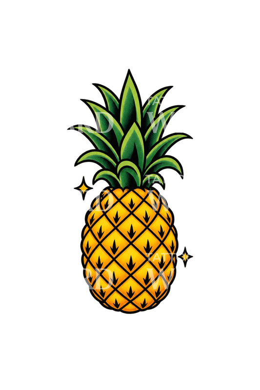 Golden Pineapple Sticker Flash Tattoo Idea