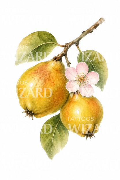 Ilustrace tetování zlaté větvičky kdouloně
