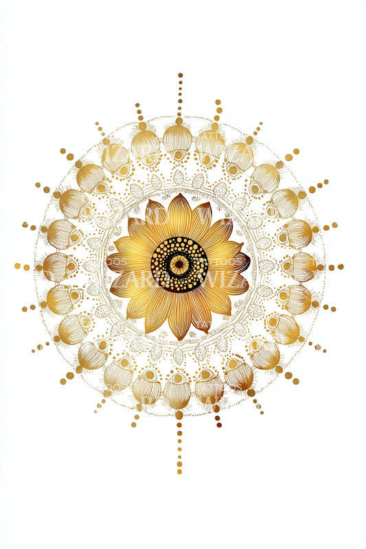 Golden Radiant Mandala Tattoo Design