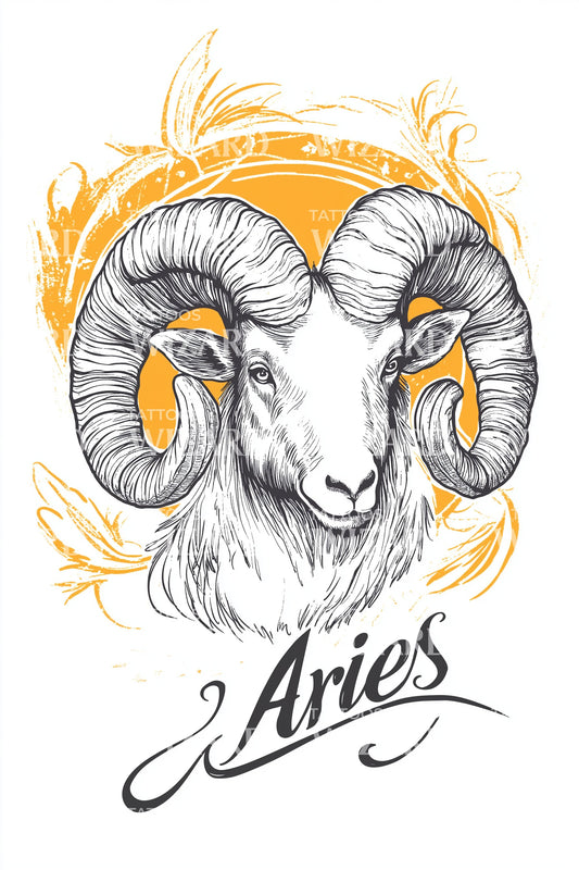 Golden Ram Aries Tattoo Design