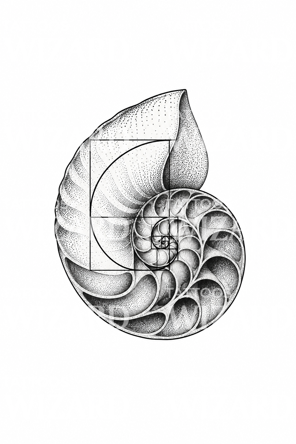 Golden Ratio Spiral over Nautilus Shell Sacred Geometry Tattoo