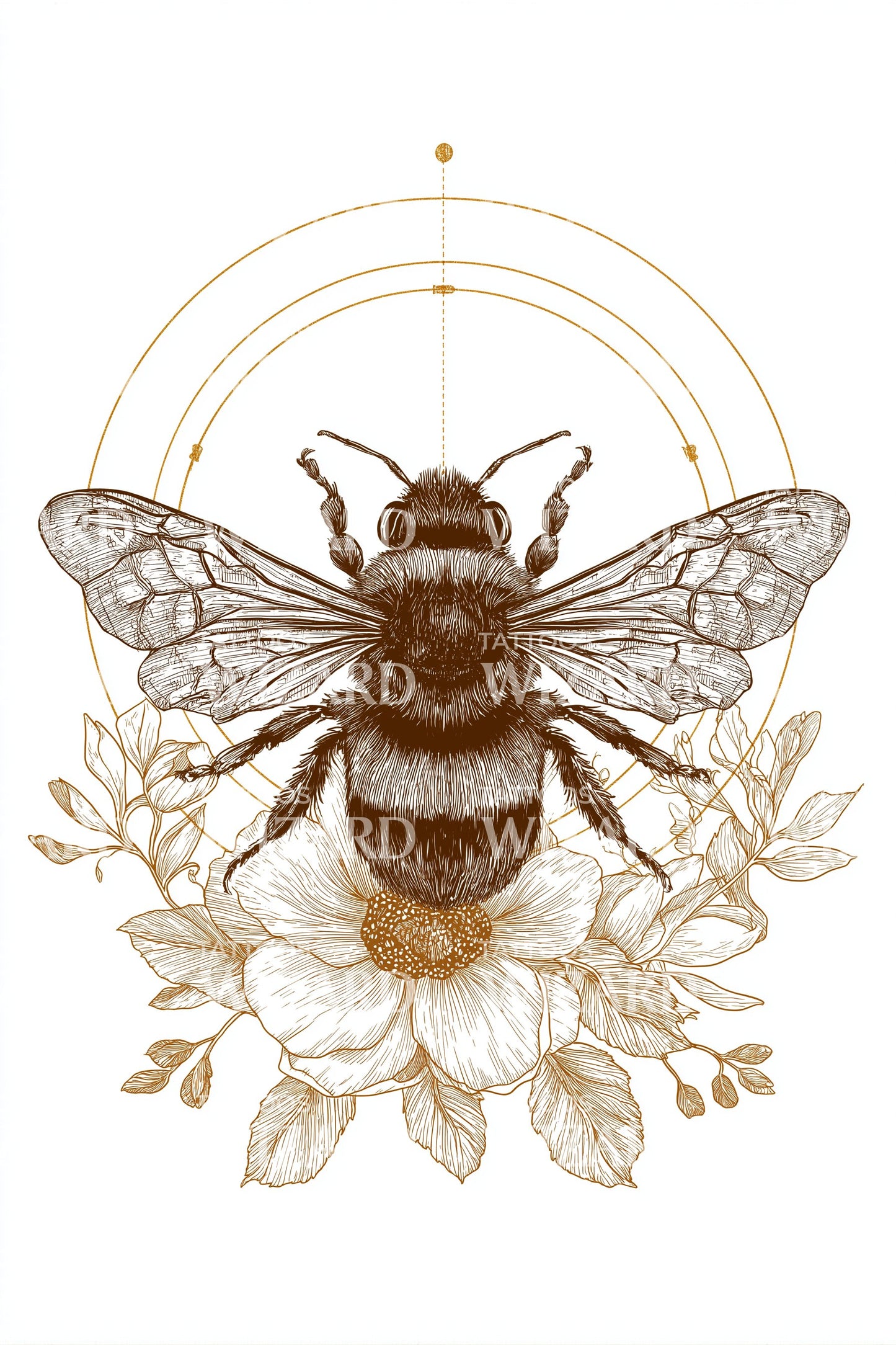Golden Sacred Bee Tattoo Design