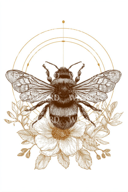 Golden Sacred Bee Tattoo Design