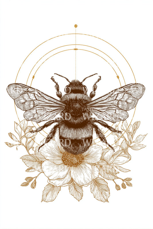 Golden Sacred Bee Tattoo Design