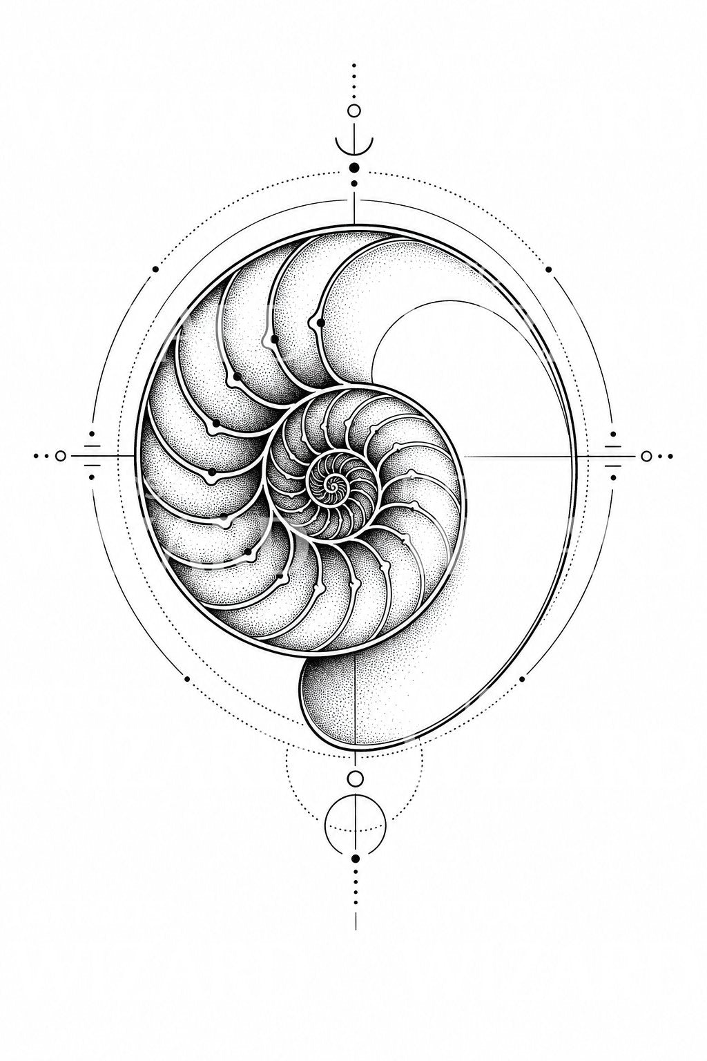 Kultaisen spiraalin nautilus-tatuointimalli