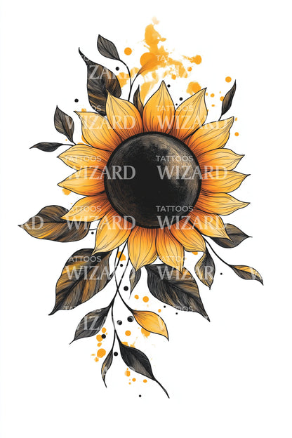 Gouden Zonnebloem Zonsverduistering Tatoeage Ontwerp
