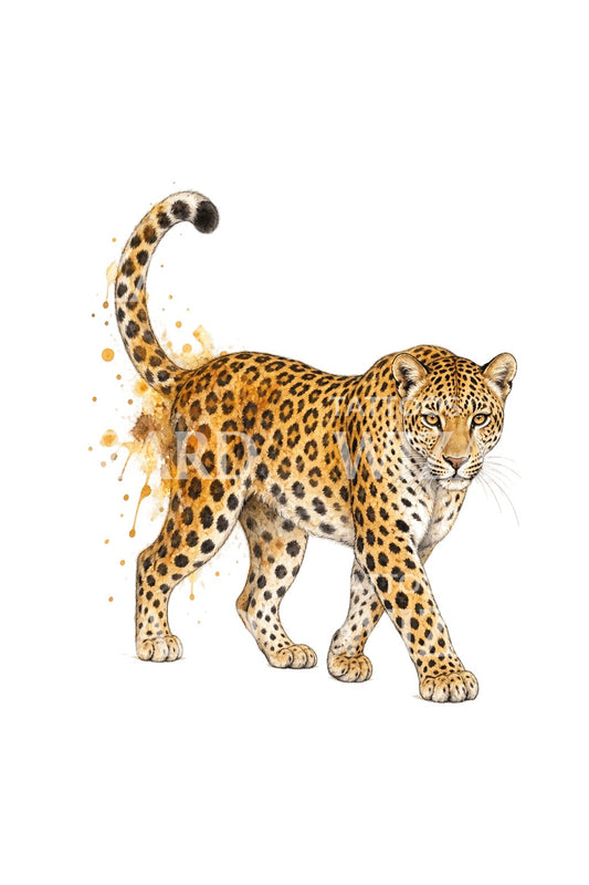 Ilustración de tatuaje de leopardo dorado