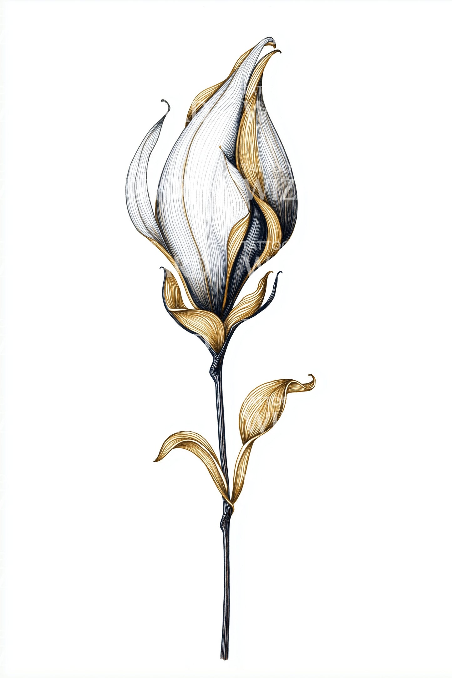 Golden White Magnolia Tattoo Design