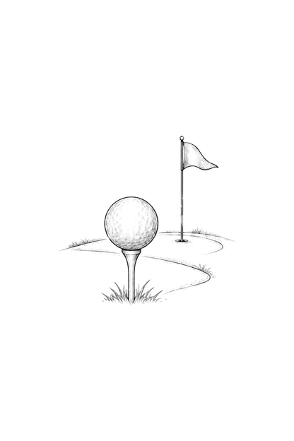 Idée de tatouage en fine ligne avec balle de golf sur tee et fanion