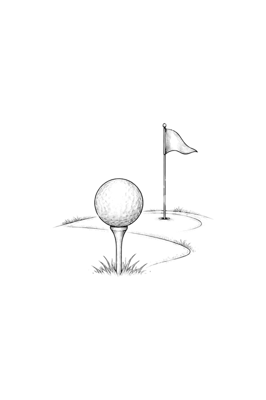 Fineline-tattoo-idee van golfbal op tee met vlag