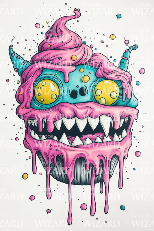Gooey Cupcake Monster Tattoo Design