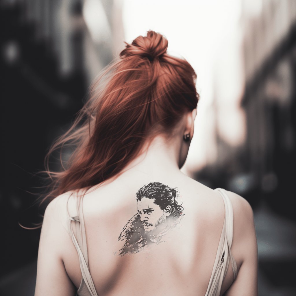 Conception de tatouage de portrait minimaliste de Jon Snow