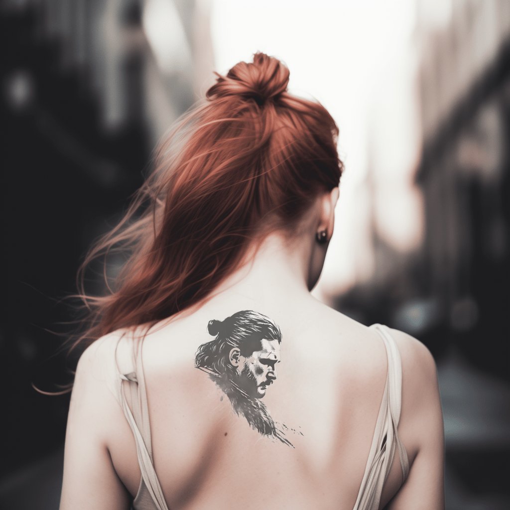 Minimalistisches Jon Snow Portrait Tattoo Design