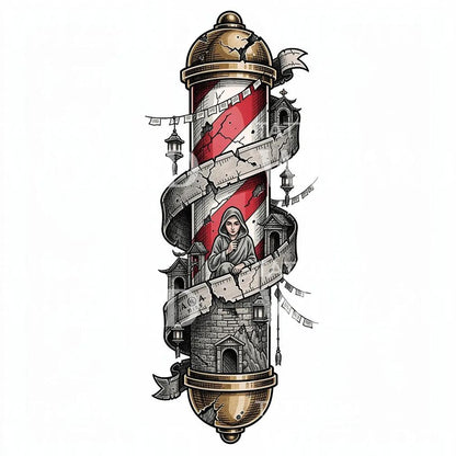 Gothic Barber Pole Tattoo Design