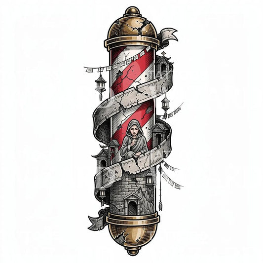 Design de Tatuagem Poste de Barbeiro Gótico